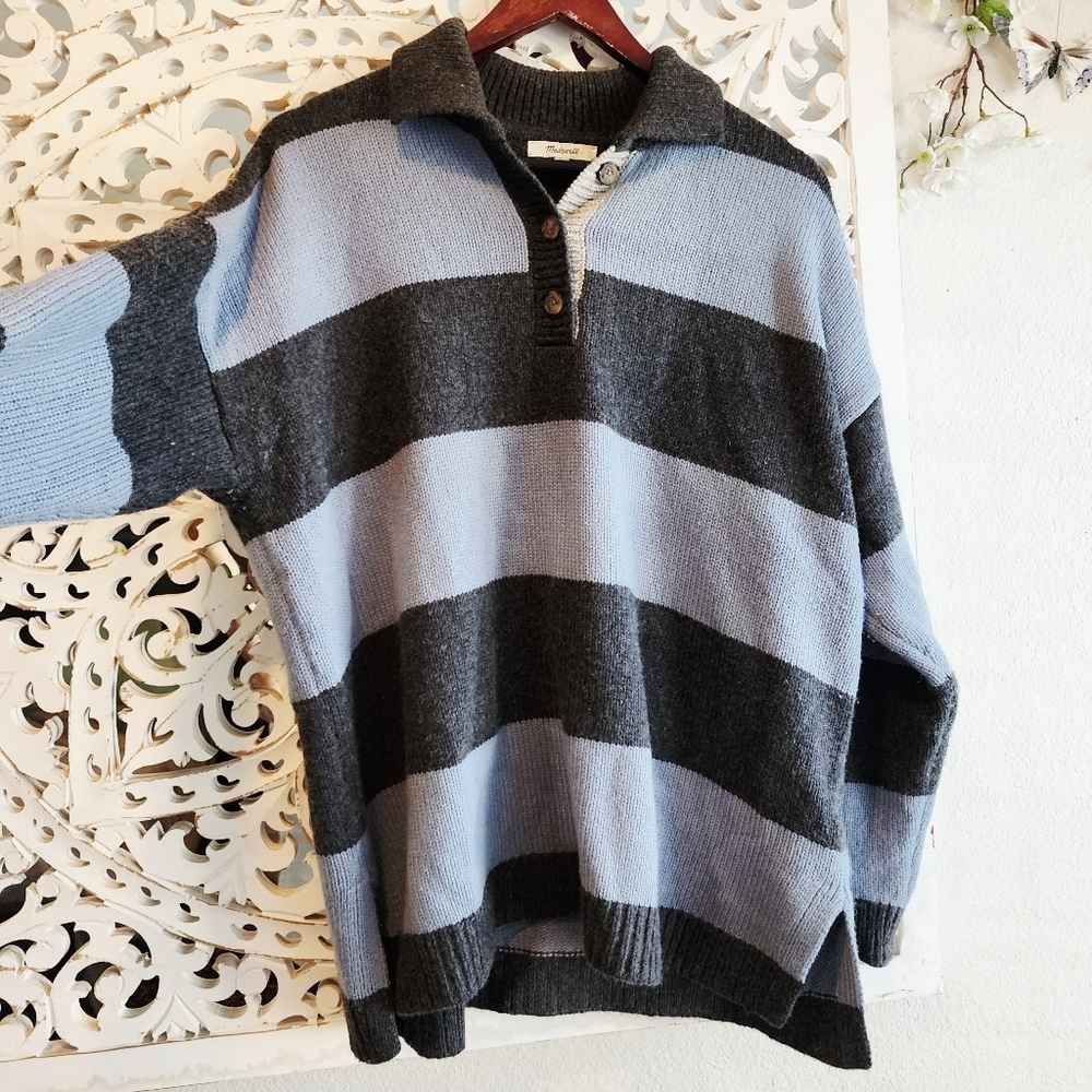 MADEWELL RUGBY UNISEX STRIPES POLO SWEATER EUC WOOL & ALPACA BLEND SIZE XL - Picture 9 of 15